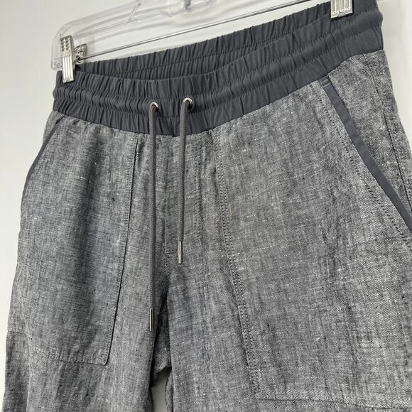 Athleta Bali Linen Ankle Pants Sz 2 Gray Pull On Drawstring Straight Crop 211388 - Picture 5 of 13